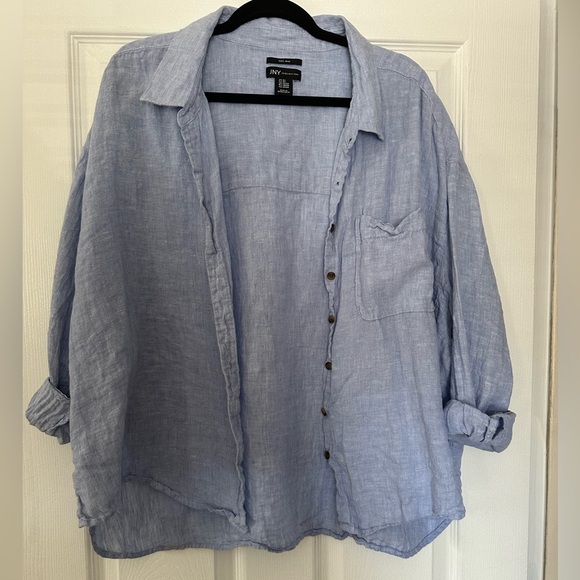2X Blue Linen Button Down Jones New York - Picture 2 of 4